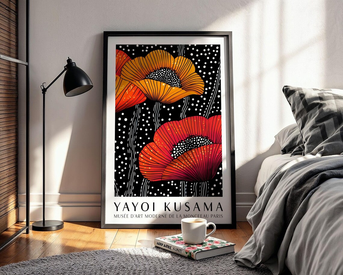 Yayoi Kusama Bold Red and Orange Poppy Museum Exhibition Poster - Image 2