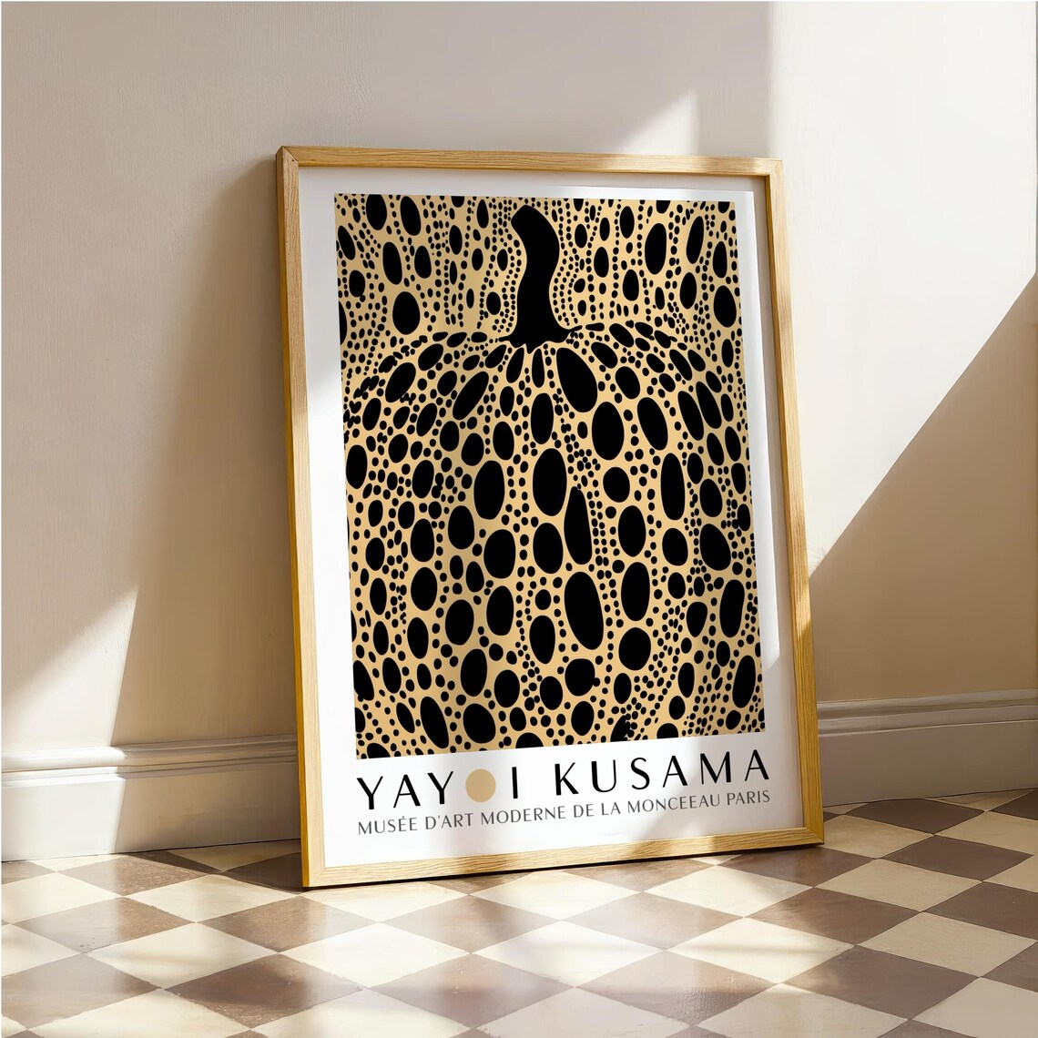 Kusama Dotted Pumpkin In Beige And Black Museum Style Poster