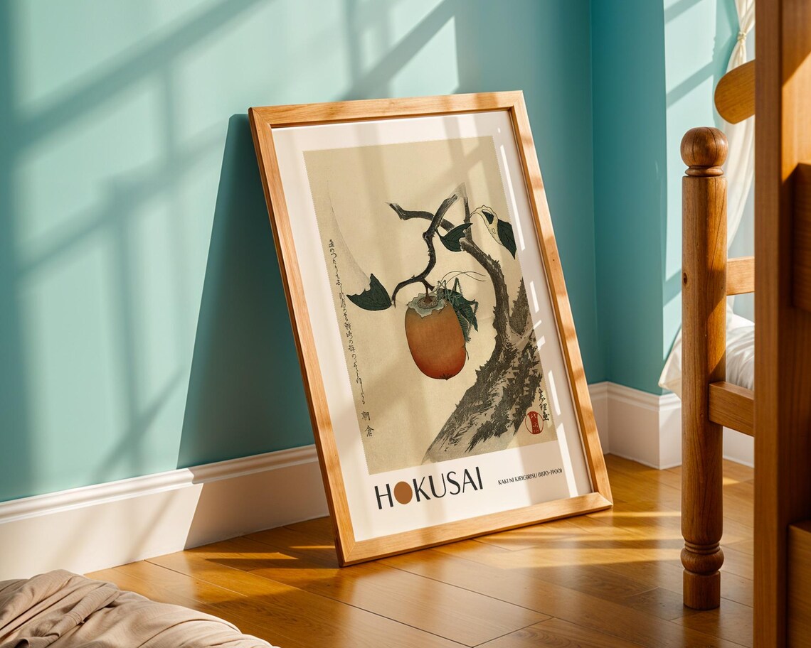 Katsushika Hokusai Persimmon With Grasshopper, Vintage Japan - Image 3