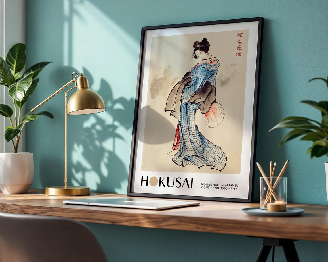Katsushika Hokusai Woman Holding A Fan, Vintage Japan Art Print - Image 2