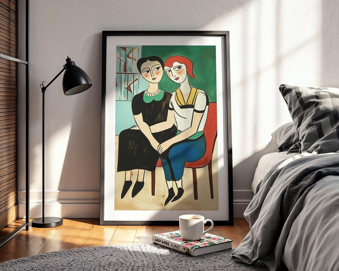 Two Women Sitting Close Together Expressionist Friendship Poster - Image 2