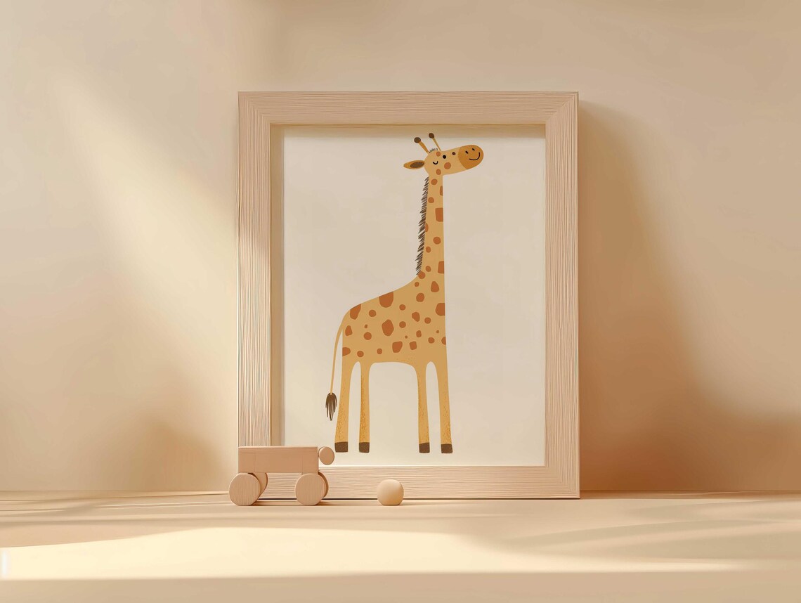 Smiling Giraffe Safari Baby Nursery For Cute Kids Room Wall Art - Image 5