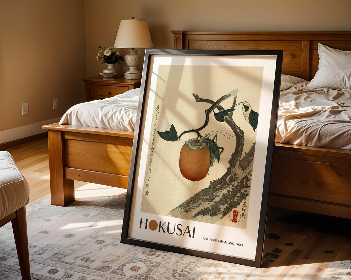 Katsushika Hokusai Persimmon With Grasshopper, Vintage Japan - Image 4