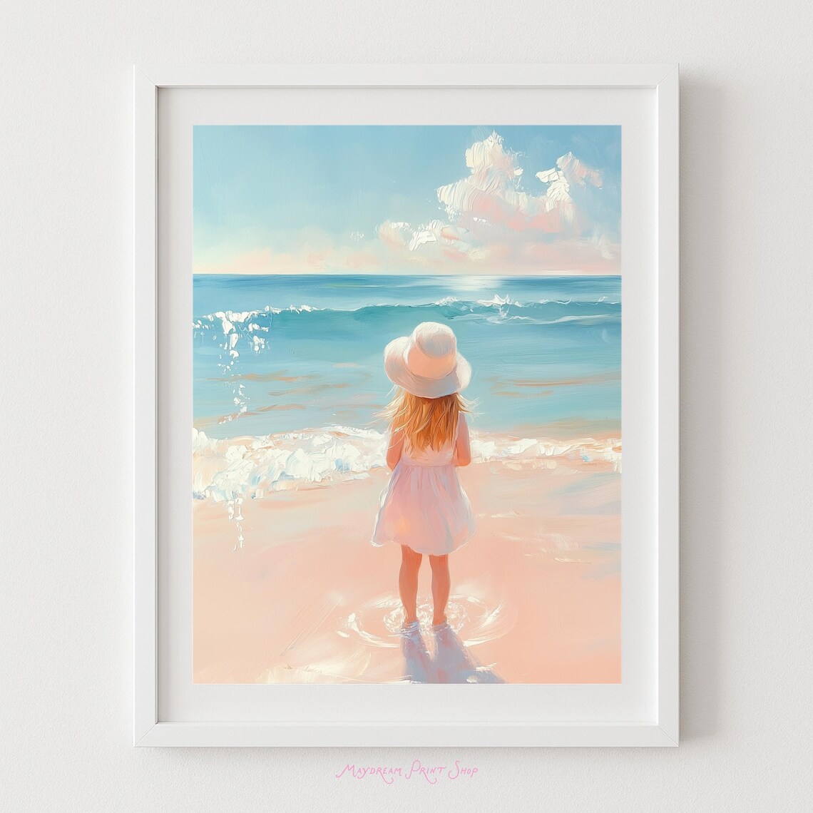 Beach Girl Art Pastel Coastal Wall Little On The Seashore In A Hat Poster Young Girls Bedroom Nursery Decor
