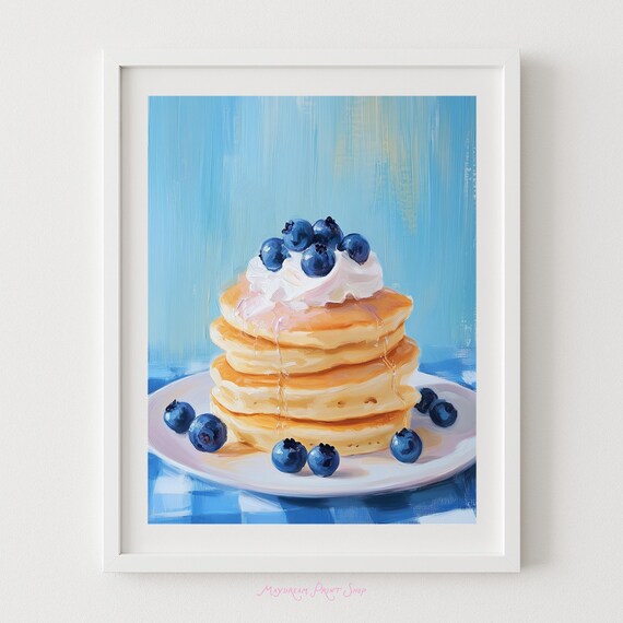 Blueberry Pancakes Stack Cozy Kitchen Breakfast Food Art Poster