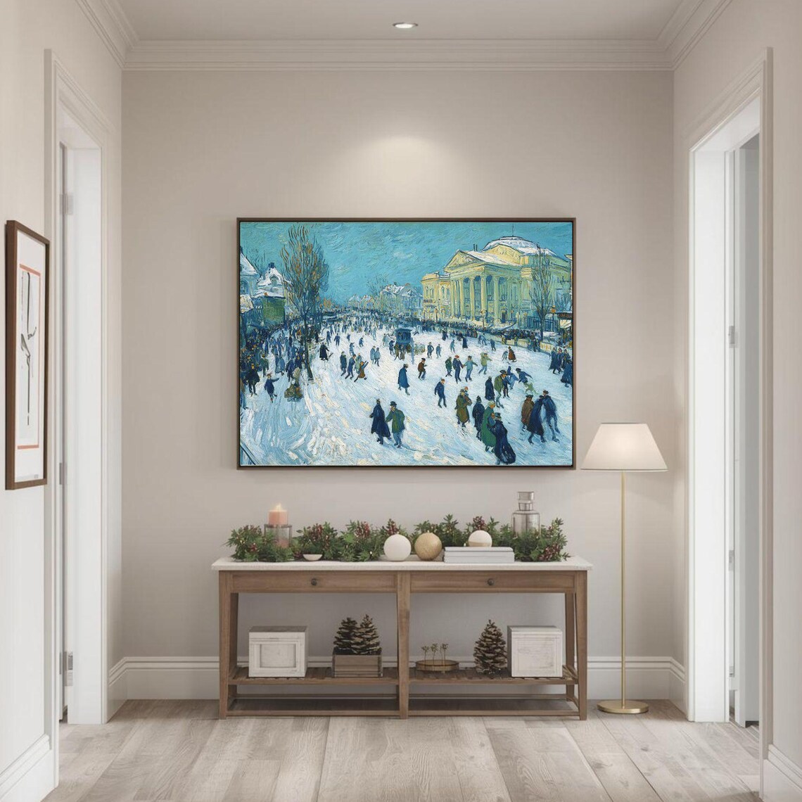 Snowy Winter City Street Bustling Crowd Impressionist Poster