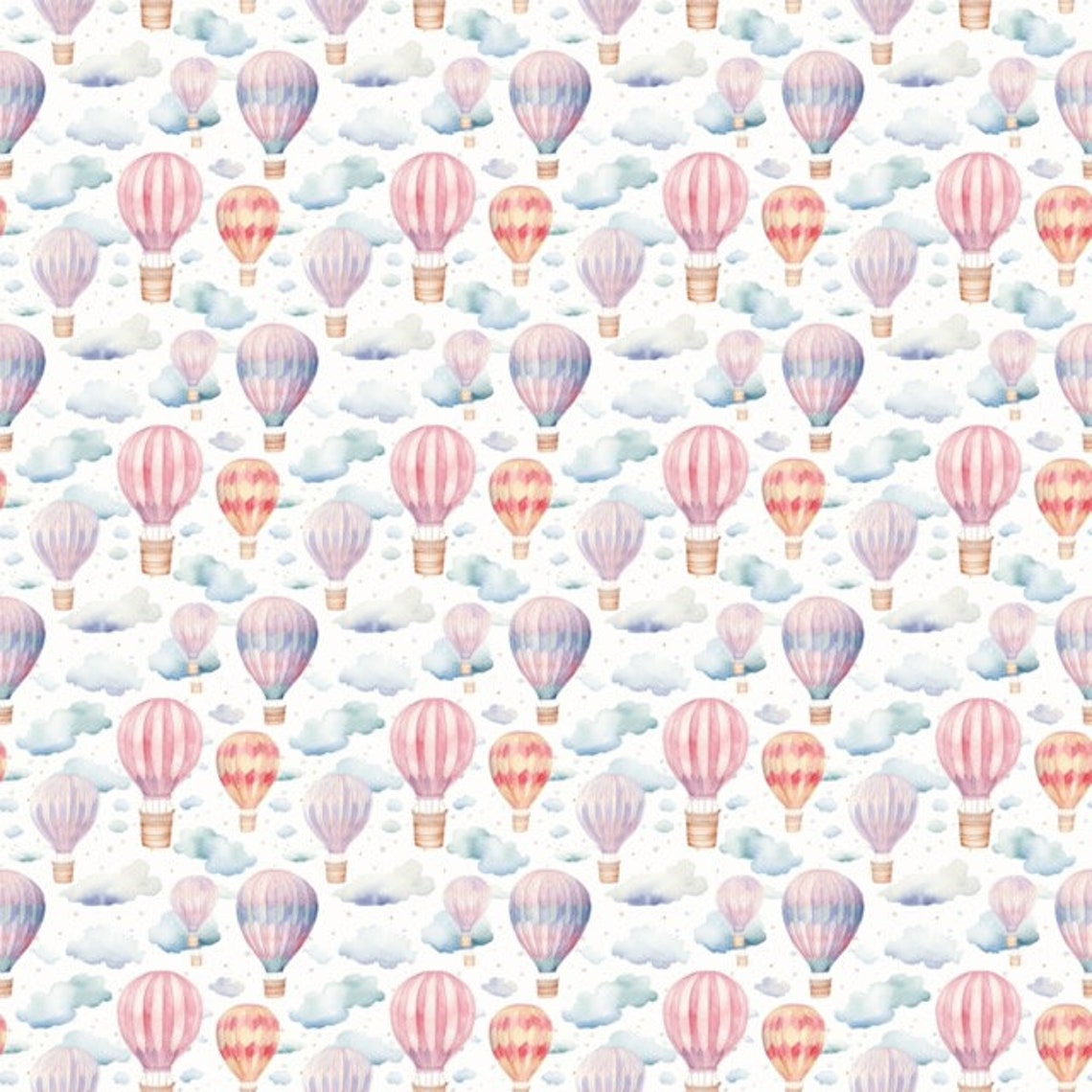 Watercolor Hot Air Balloon Nursery Pattern Art Print in Pastel Pink - Image 4