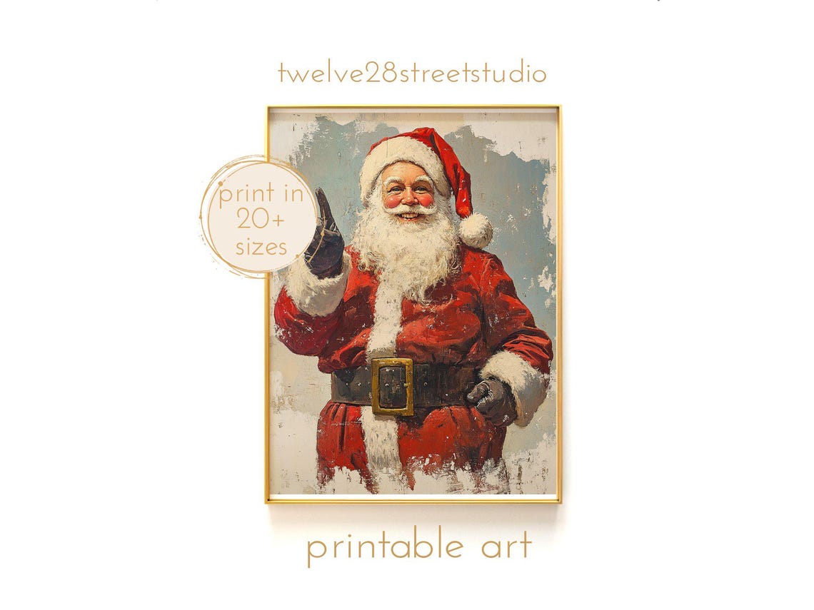Retro Santa Claus Christmas Vintage Style Jolly Father Xmas Wall Art