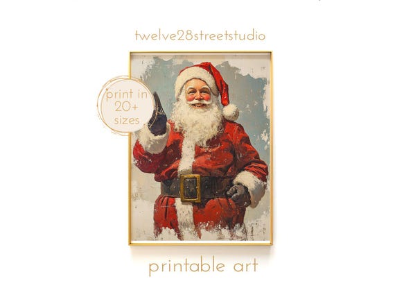 Retro Poster Santa Claus Instant Downloand Artwork Print In 20 Sizes Wall Art Vintage Wall Art Moody Wall Art
