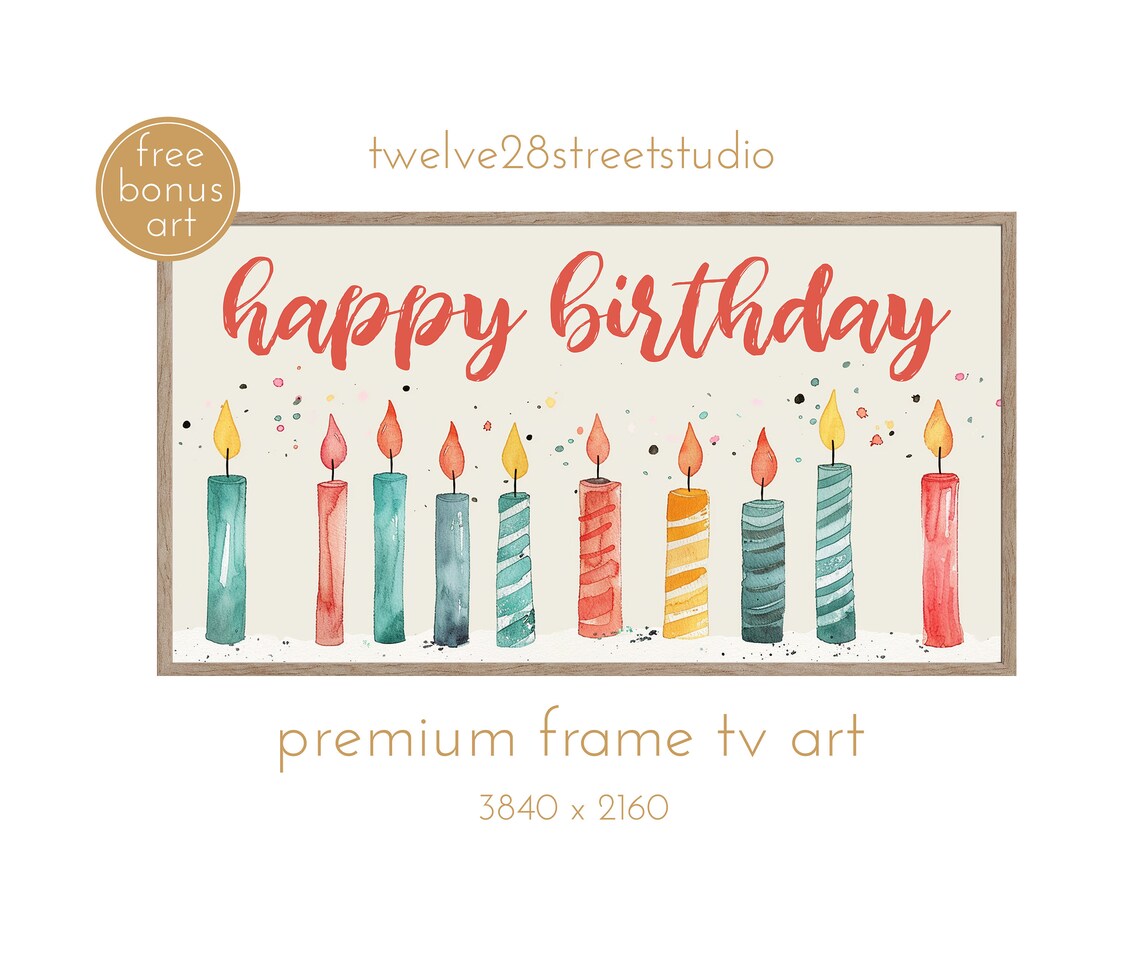 Birthday Frame TV Art, Happy Birthday Wall Decor