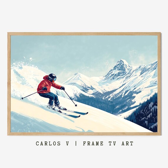 Speeding Alpine Skier Carving Turn Mountain Panorama Sports Poster