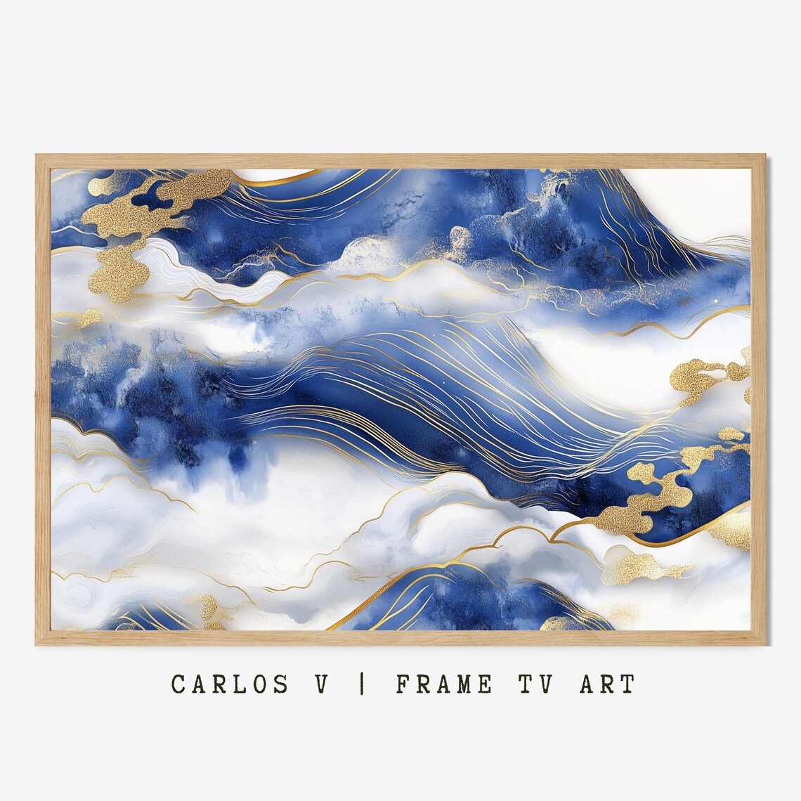 Flowing Blue Marble Texture with Gold Veins Luxury Abstract Poster