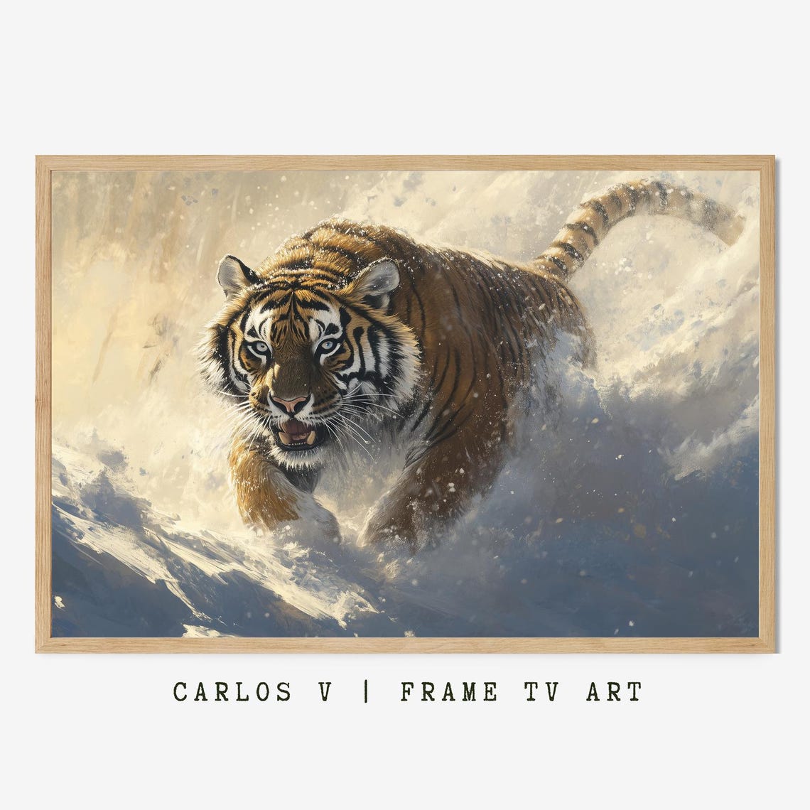 Tiger Charging through Snowstorm Dynamic Painterly Wildlife Art Poster