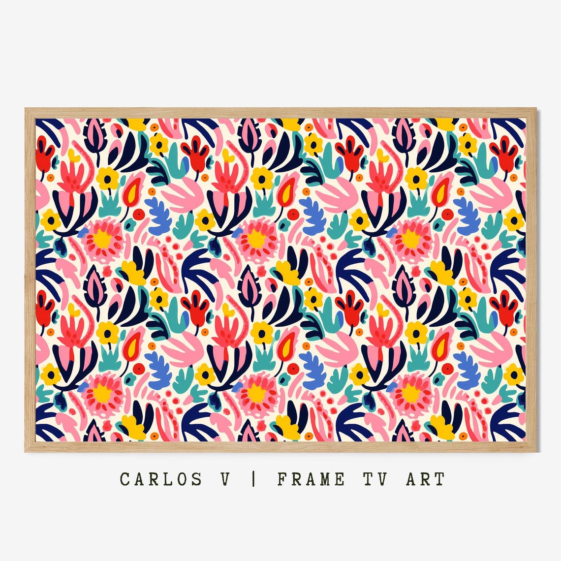 Vibrant Abstract Botanical Leaves Pattern Bold Folk Art Poster