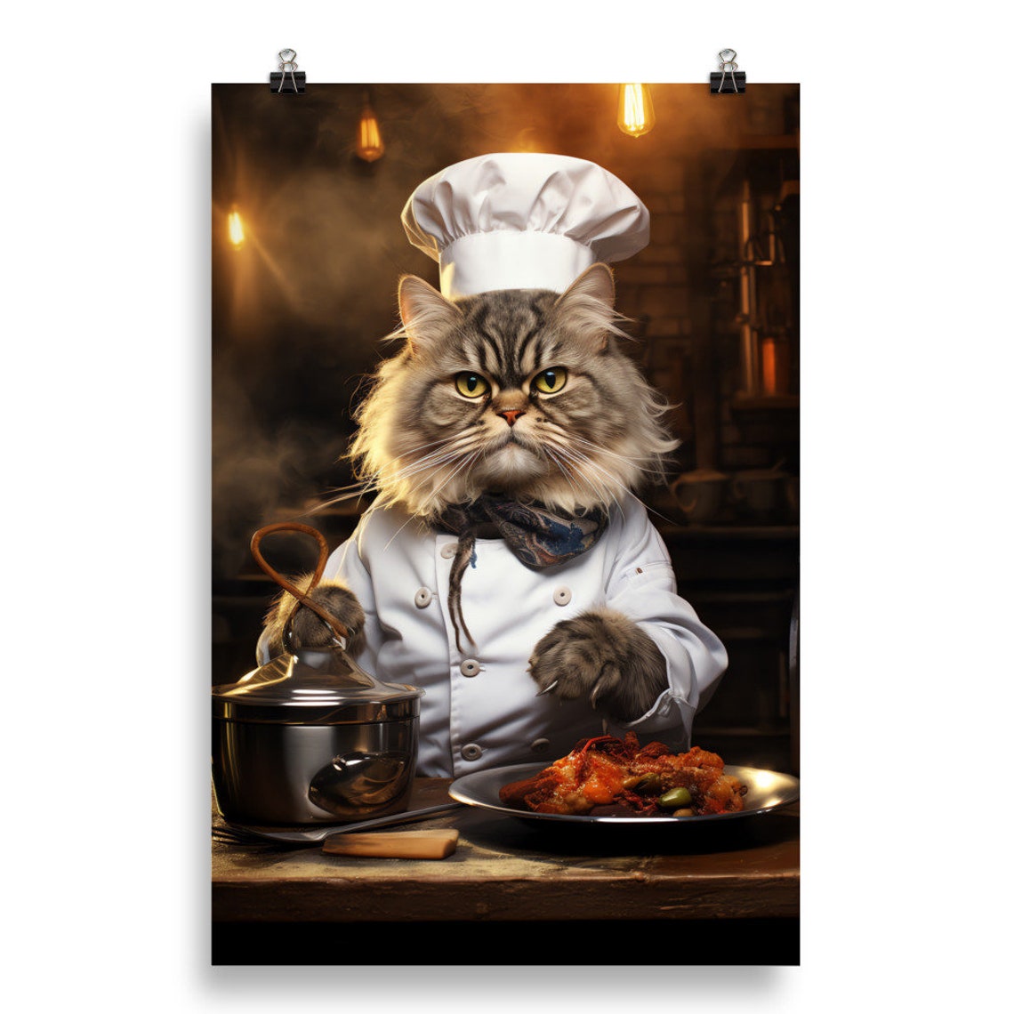 Funny Cat Chef Cooking a Feast in a Rustic Candlelit Kitchen Poster - Image 2