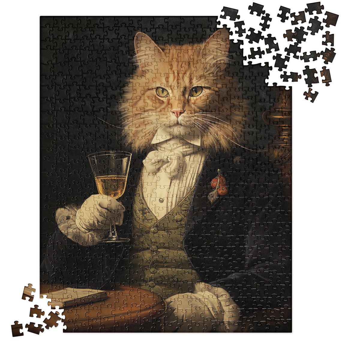 Aristocratic Cat in Tuxedo With Champagne Jigsaw Style Poster