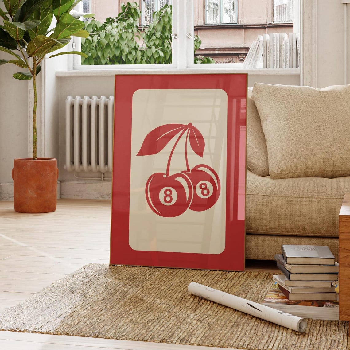 Red 8 Ball Cherry Pair Retro Casino Playing Card Style Wall Poster - Image 4