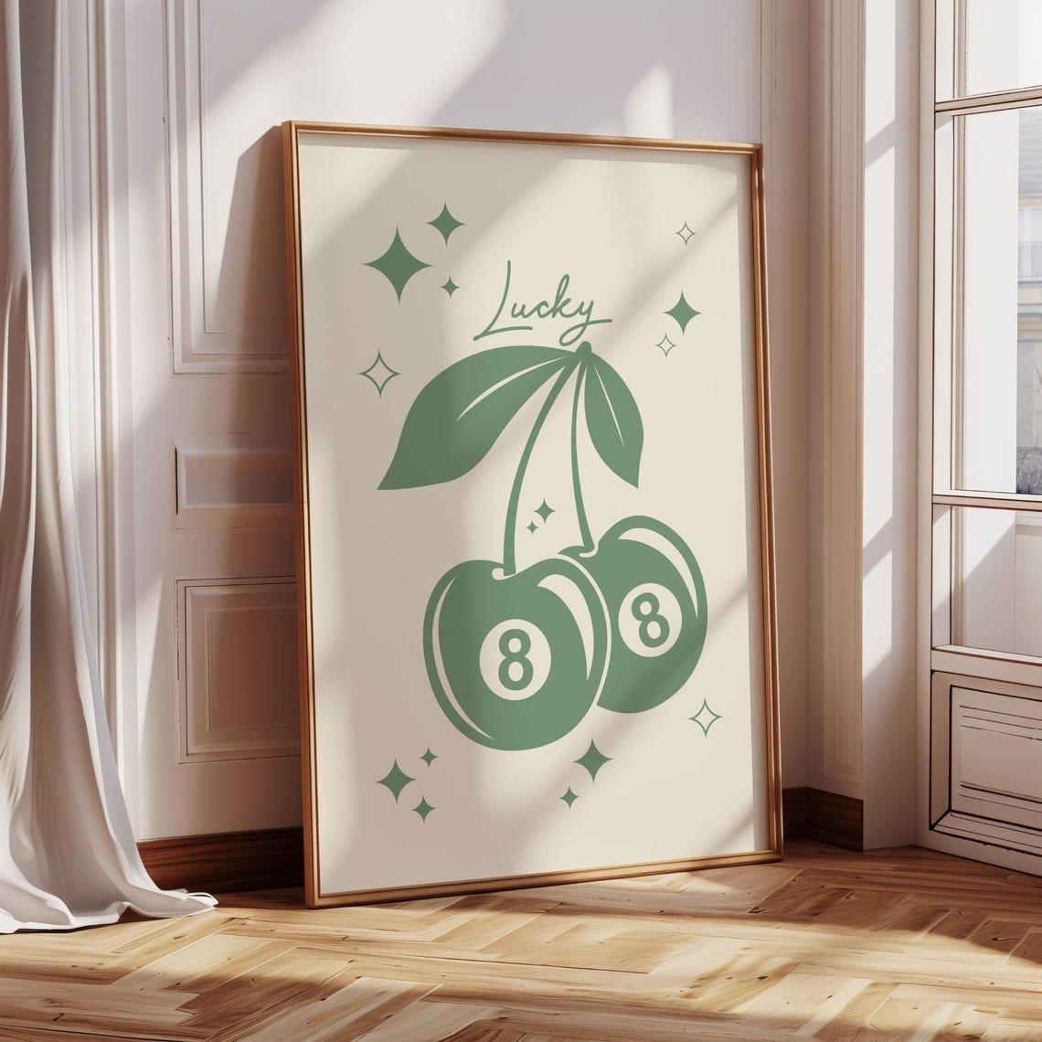 Lucky Green 8 Ball Cherries Retro Sparkle Fun Wall Decor Poster - Image 3