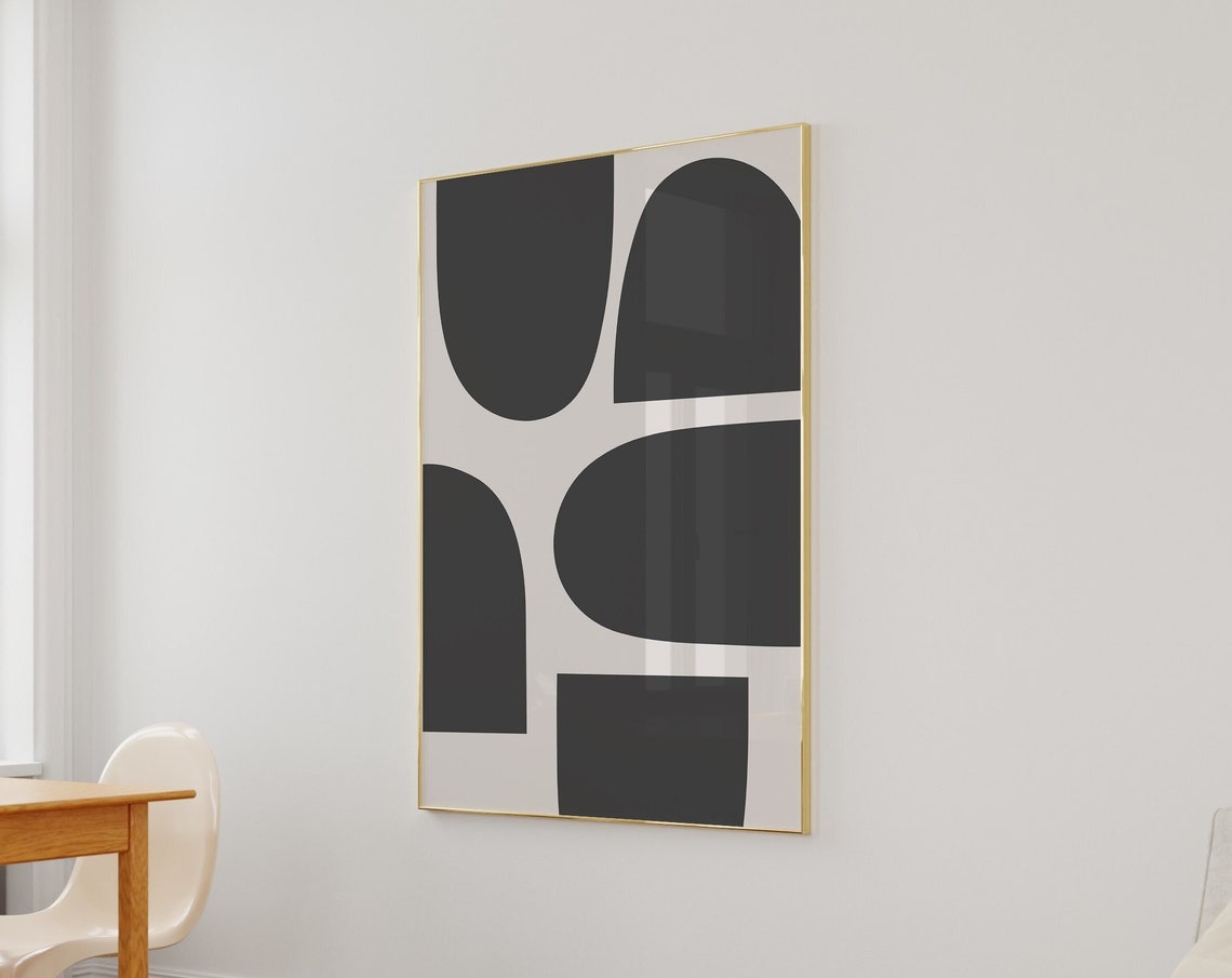 Abstract Black Cream Rounded Organic Shapes Modern Gallery Poster