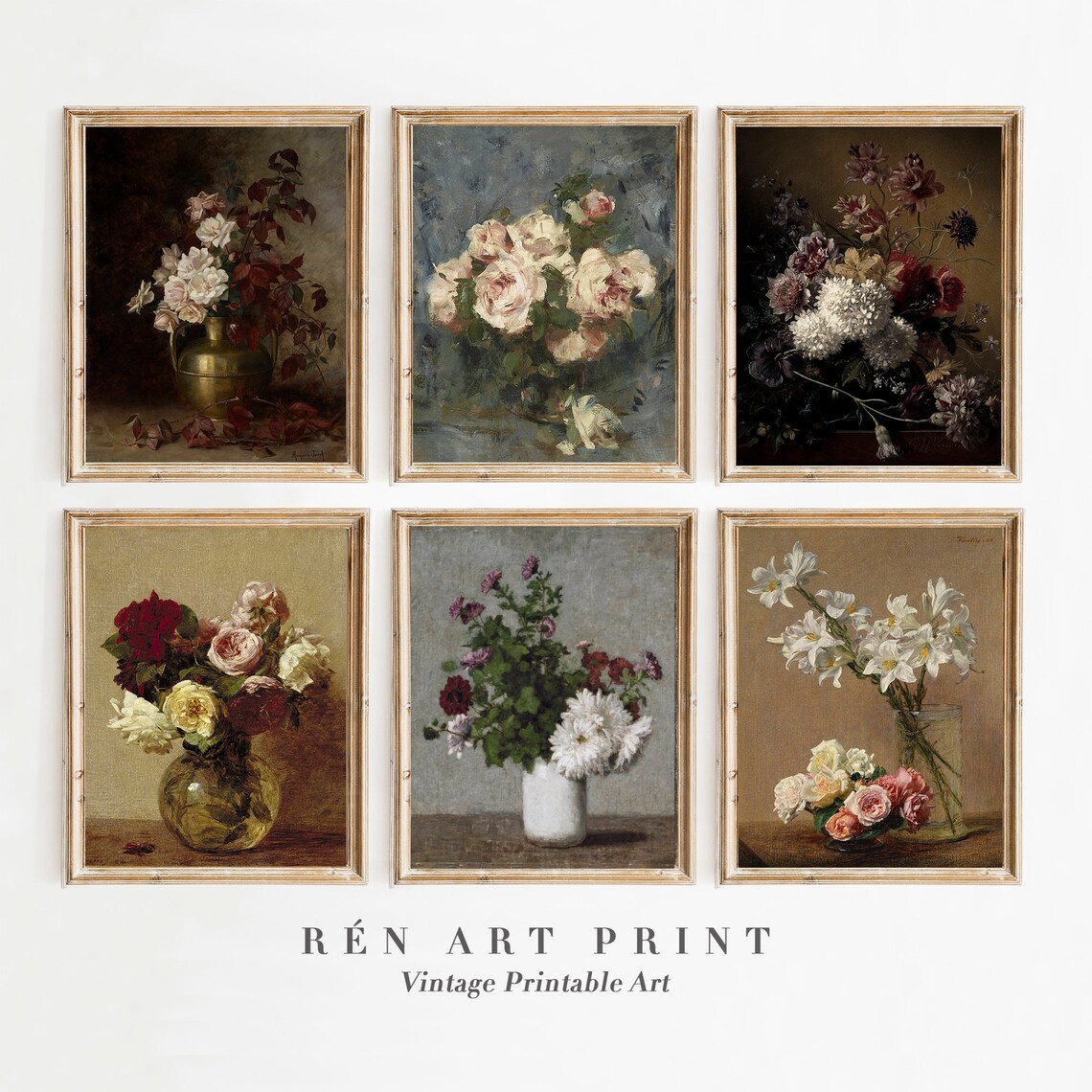 6 Piece Floral Still Life Gallery Wall Botanical Vintage Print