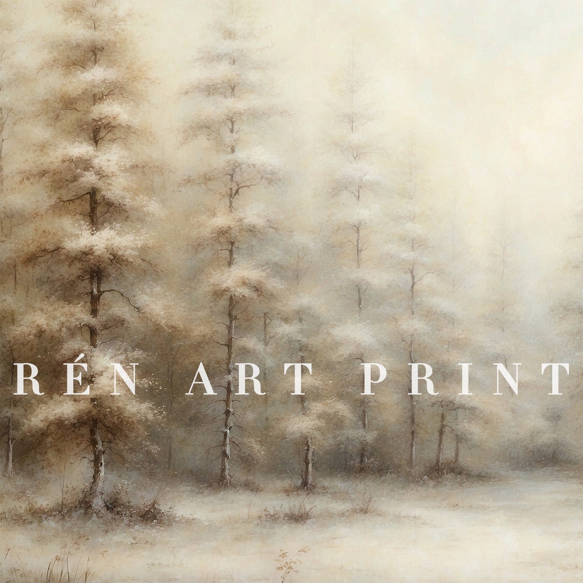 Snowy Pine Forest in Soft Winter Haze Minimalist Frame TV Art Poster - Image 3