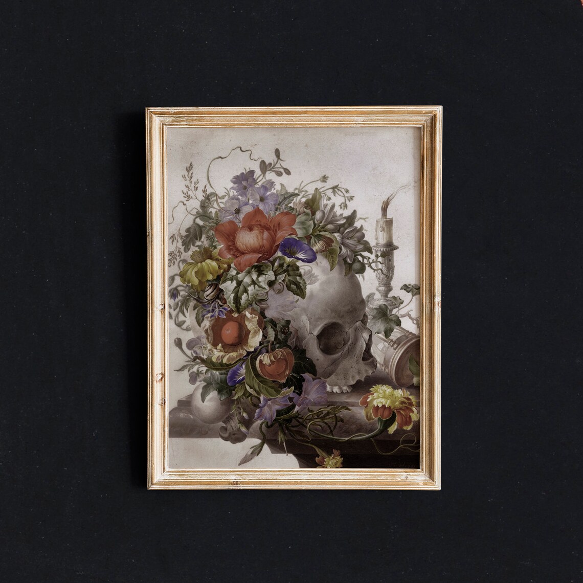 Antique Skull Vintage Gothic Still Life Art Print - Image 3