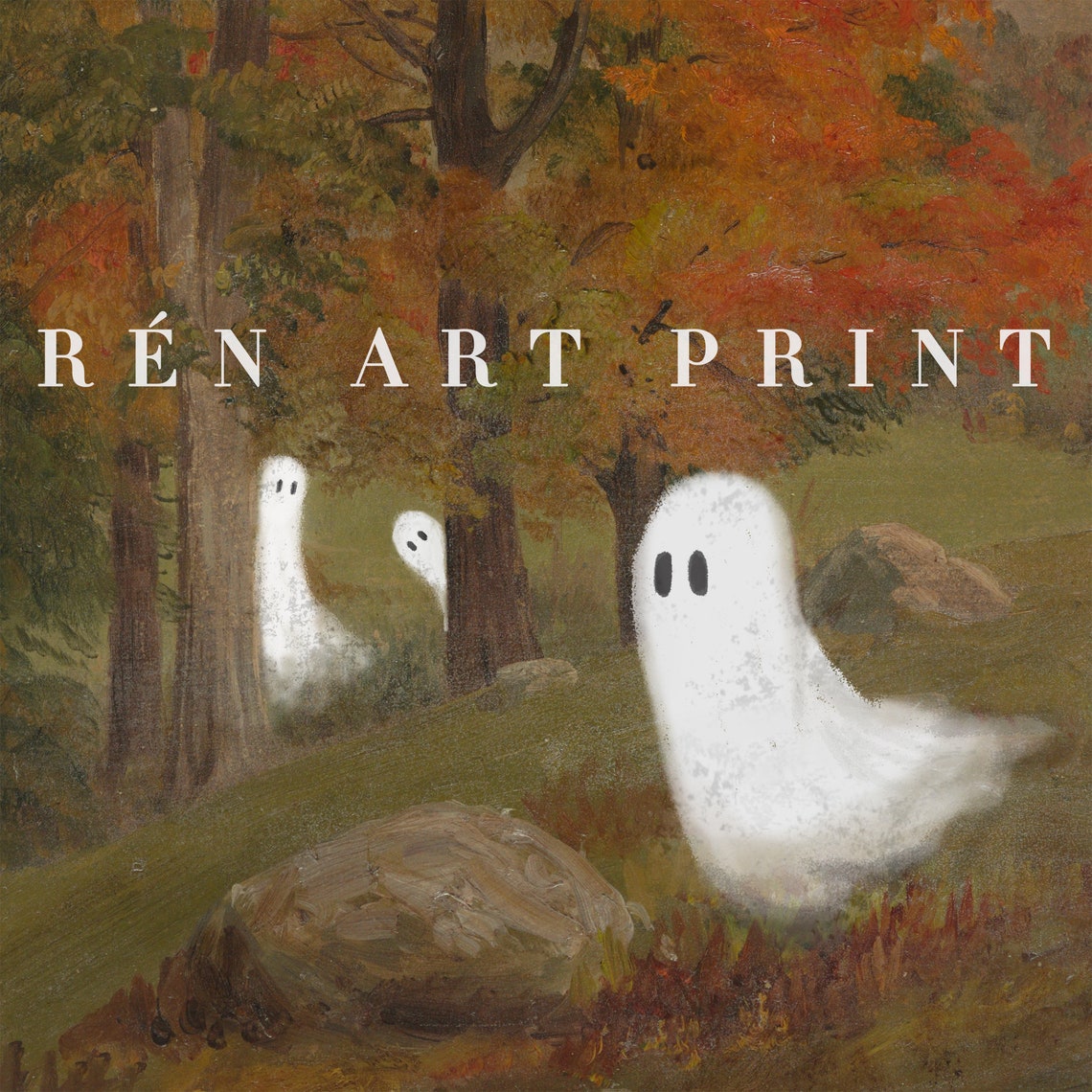 Spooky Halloween Print Cute Ghost Painting Art Vintage Fall Decor Ghost Family Print Halloween Wall Art - Image 3