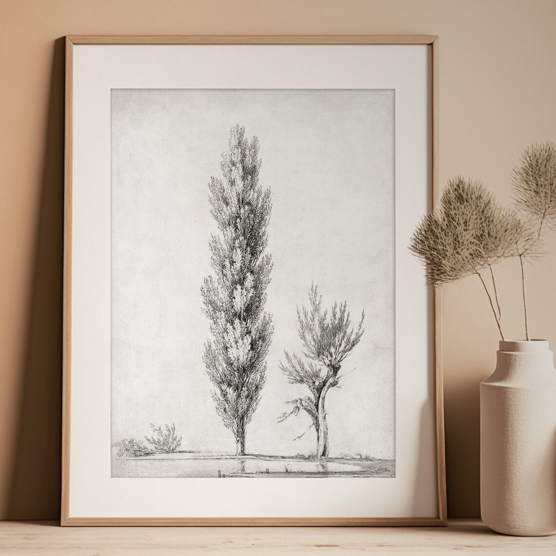 Vintage Neutral Tree Art Print, Minimalist Landscape - Image 2