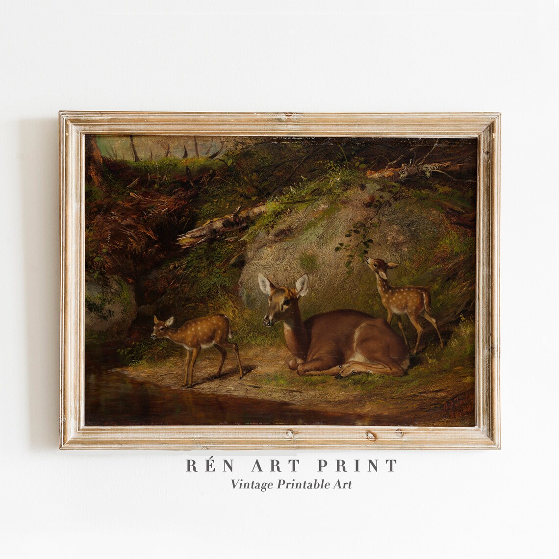 Vintage Deer Print, Doe and Fawn Farmhouse Art Print