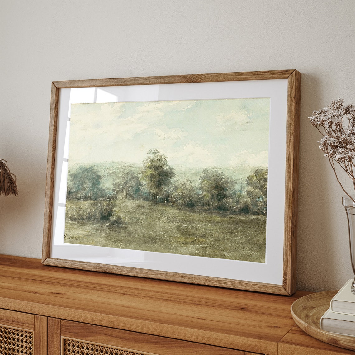 Soft Pastel Misty Green Spring Meadow Countryside Vintage Wall Art - Image 3