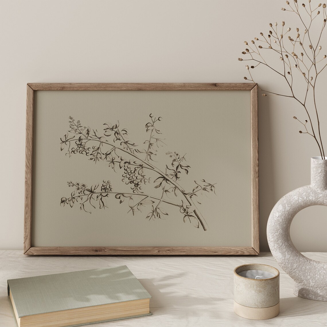Antique Minimalist Botanical Branch Sketch Art Print - Image 2