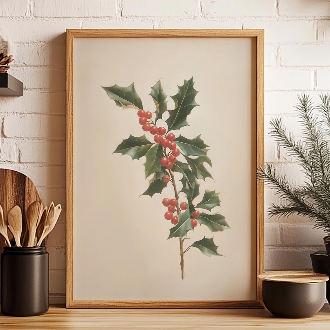 Holly Branch Botanical Christmas Art Print - Image 2