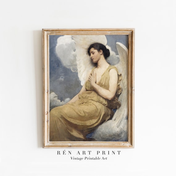 Antique Angel Print Vintage Religious Wall Art Portrait Of Angel Painting Print Light Academia Wall Art