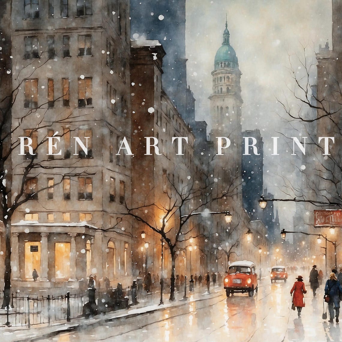 Winter Cityscape Wall Art Vintage Holiday Art Print Christmas Town Painting Winter Seasonal Wall Art Christmas Wall Decor - Image 3