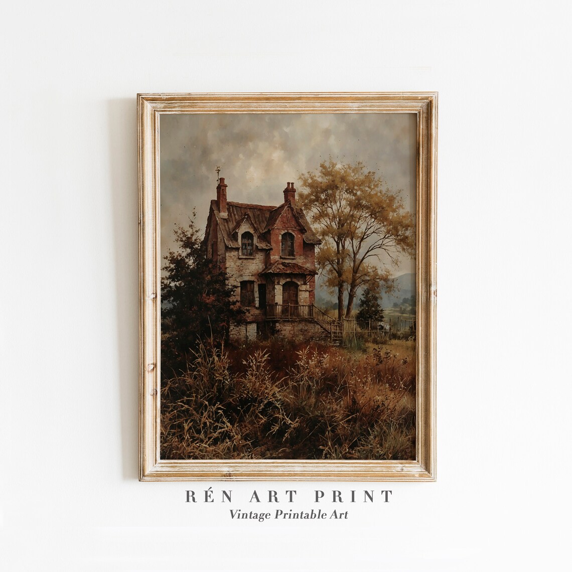 Autumn Cottage Vintage Brick Farmhouse Fall Landscape Oil Painting Poster