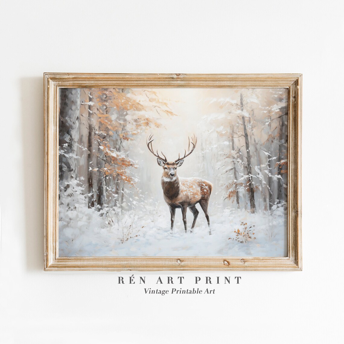 Majestic Stag in Snowy Winter Forest Wildlife Painting Poster - Image 3