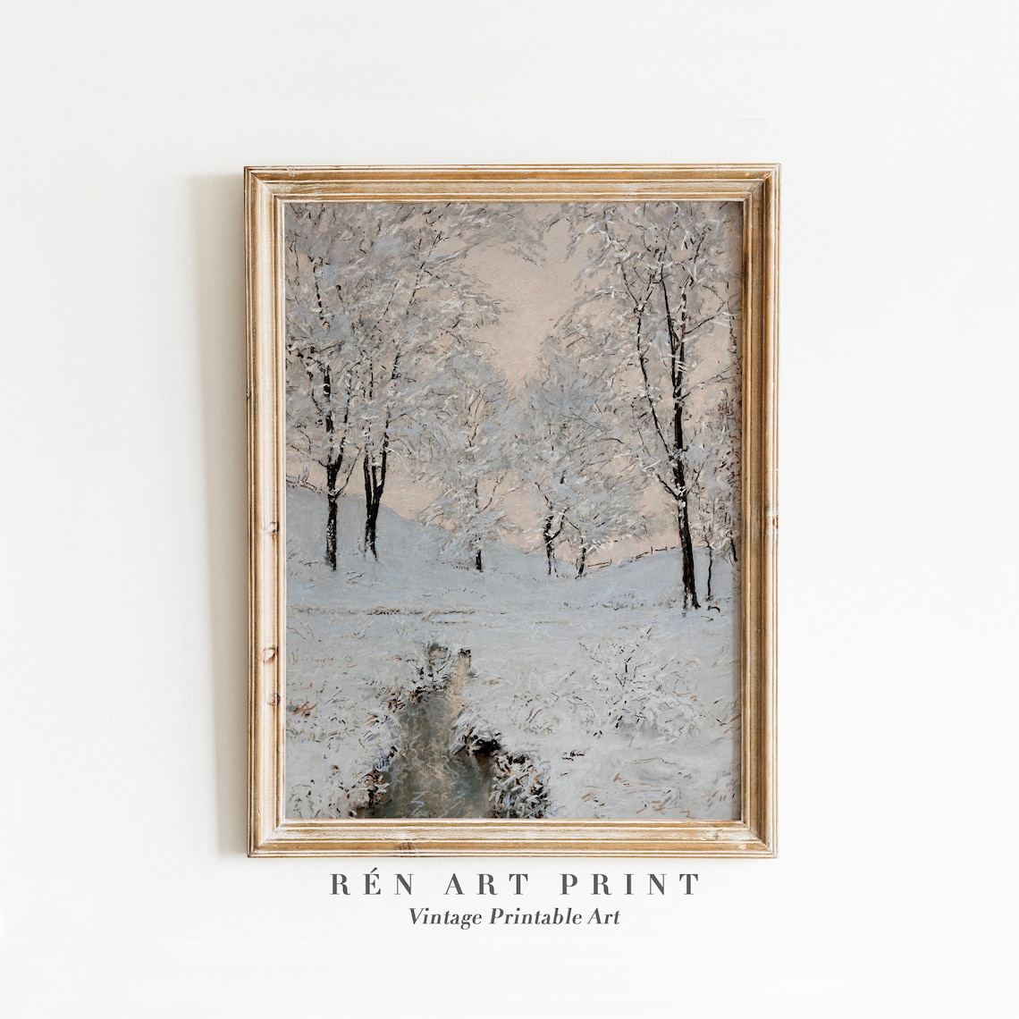 Vintage Winter Landscape Art Print, Farmhouse Christmas