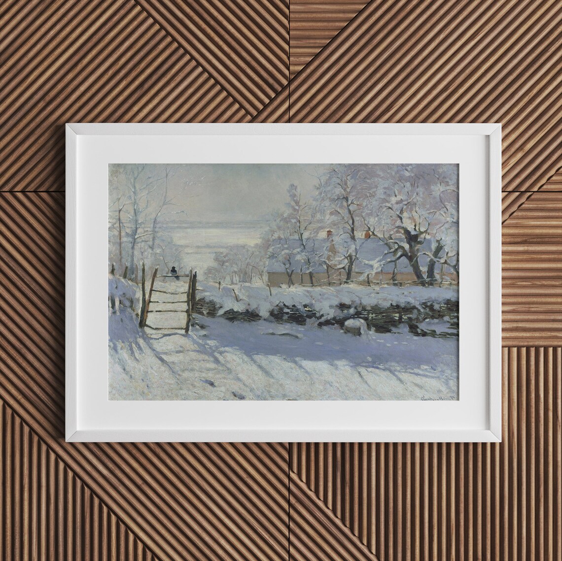 Monet The Magpie Snow Fence Bird Impressionist Winter Landscape Art Poster - Image 2