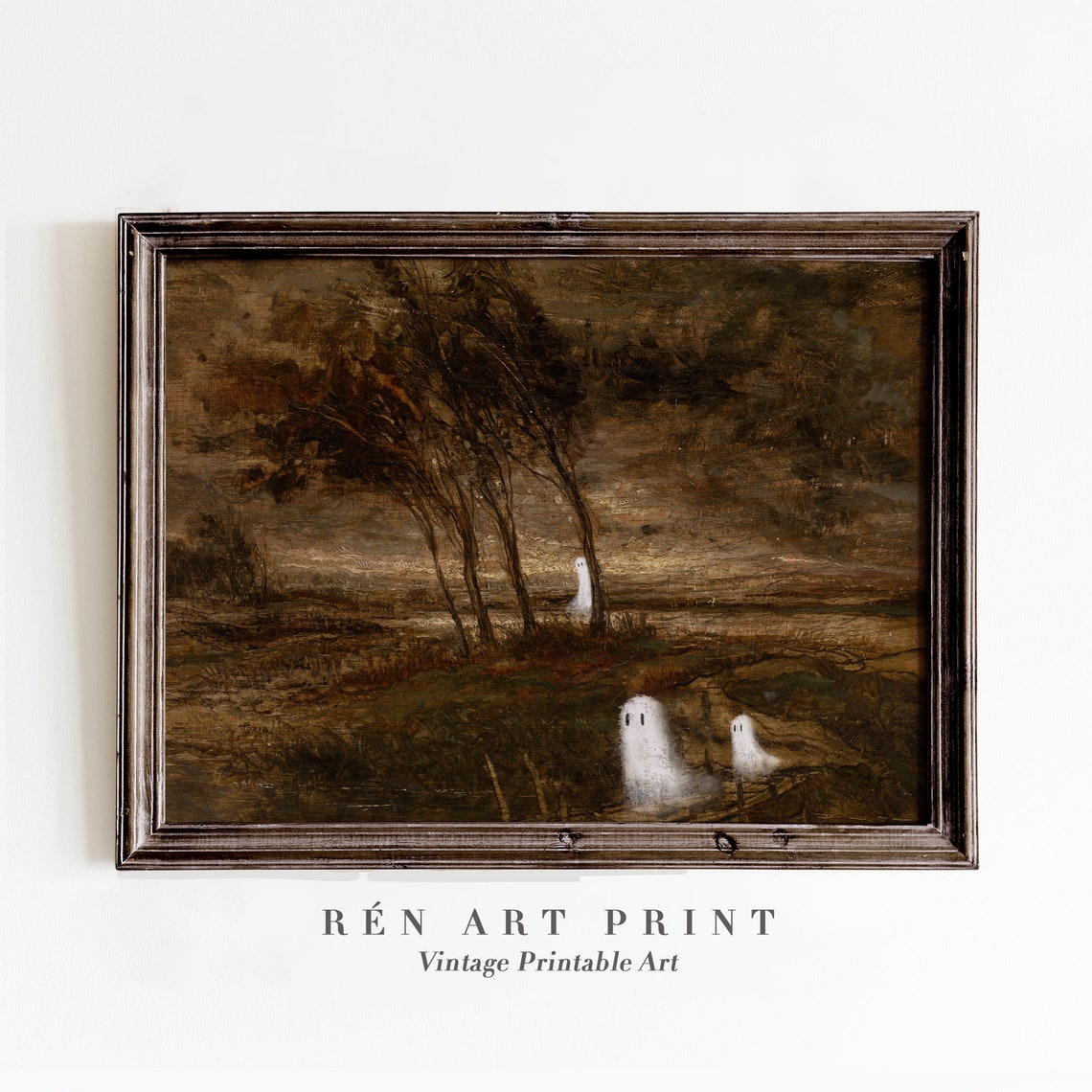 Ghosts Moody Landscape Vintage Spooky White Ghosts Halloween Poster