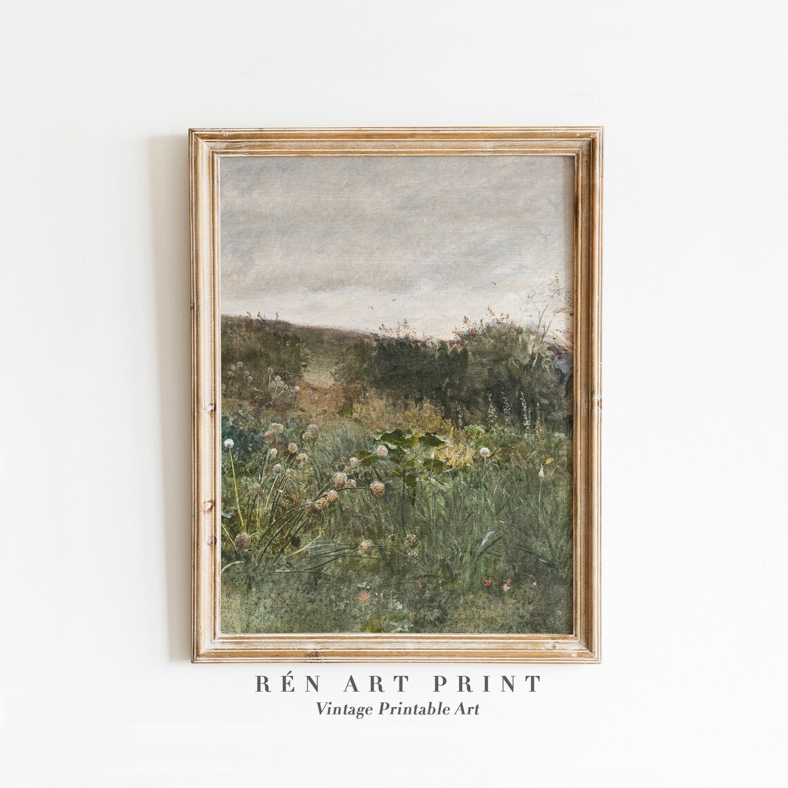 Vintage Wildflower Field Art Print, Farmhouse Landscape