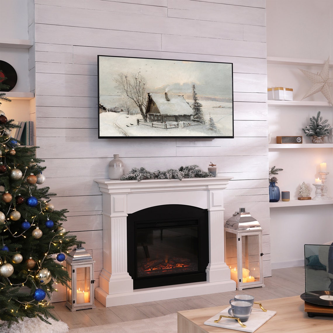 Snow Covered Farmhouse with Smoking Chimney Winter Frame TV Poster - Image 2