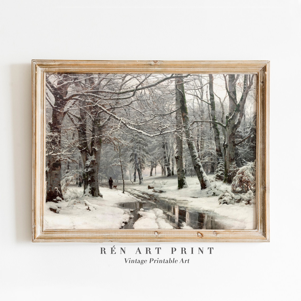 Vintage Winter Landscape Art Print, Rustic Neutral