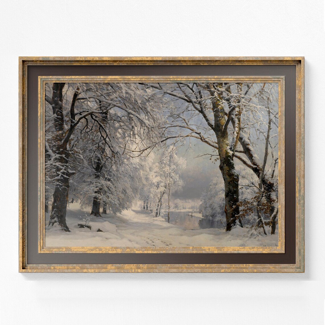 Muted Winter Landscape Painting Vintage Christmas Art Print - Image 2