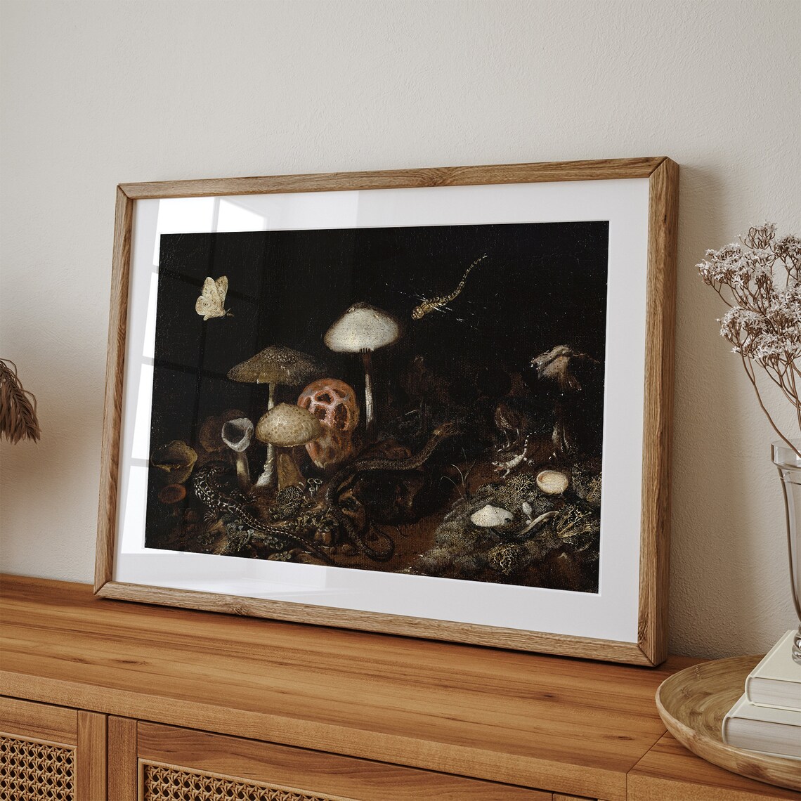 Dark Moody Forest Moth Snake Mushroom Art Print - Image 3