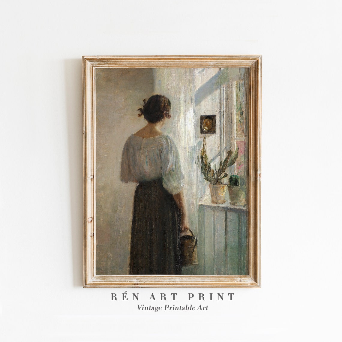 Woman at Window Moody Cottagecore Interior Oil Painting Art Poster