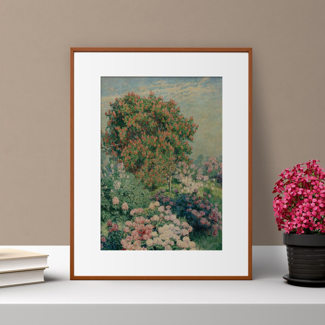 Impressionist Blossoming Pink Tree Garden Spring Flowers Vintage Art Poster - Image 3