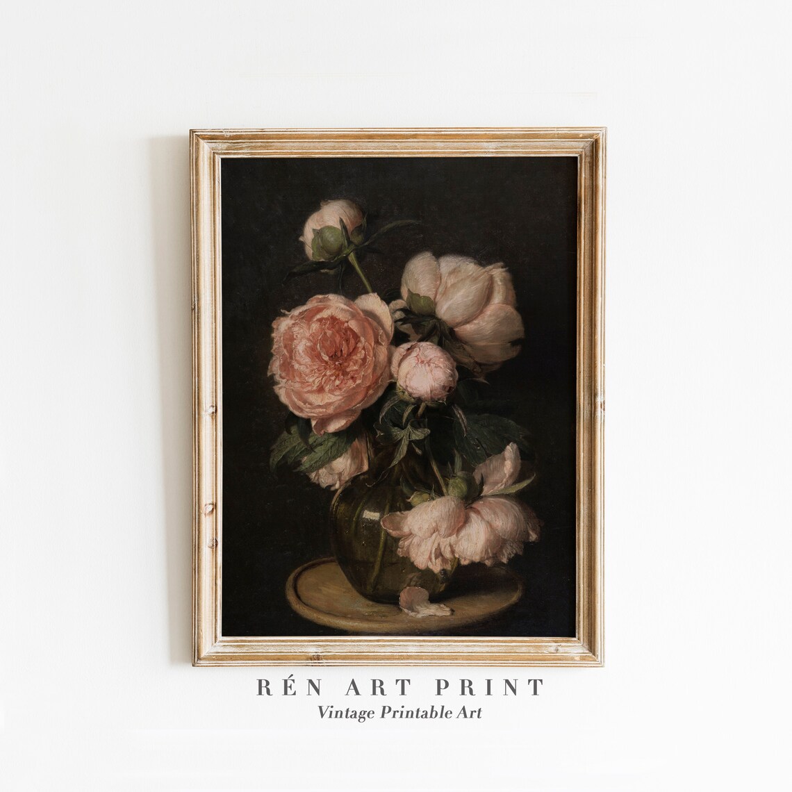 Antique Rose Painting Art Print, Moody Floral Decor