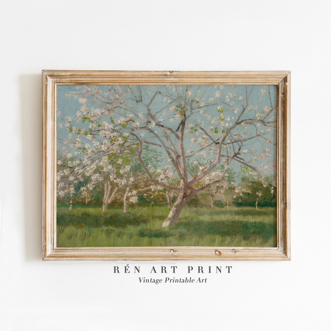 White Blossom Tree Vintage Spring Orchard Meadow Flowering Art Poster