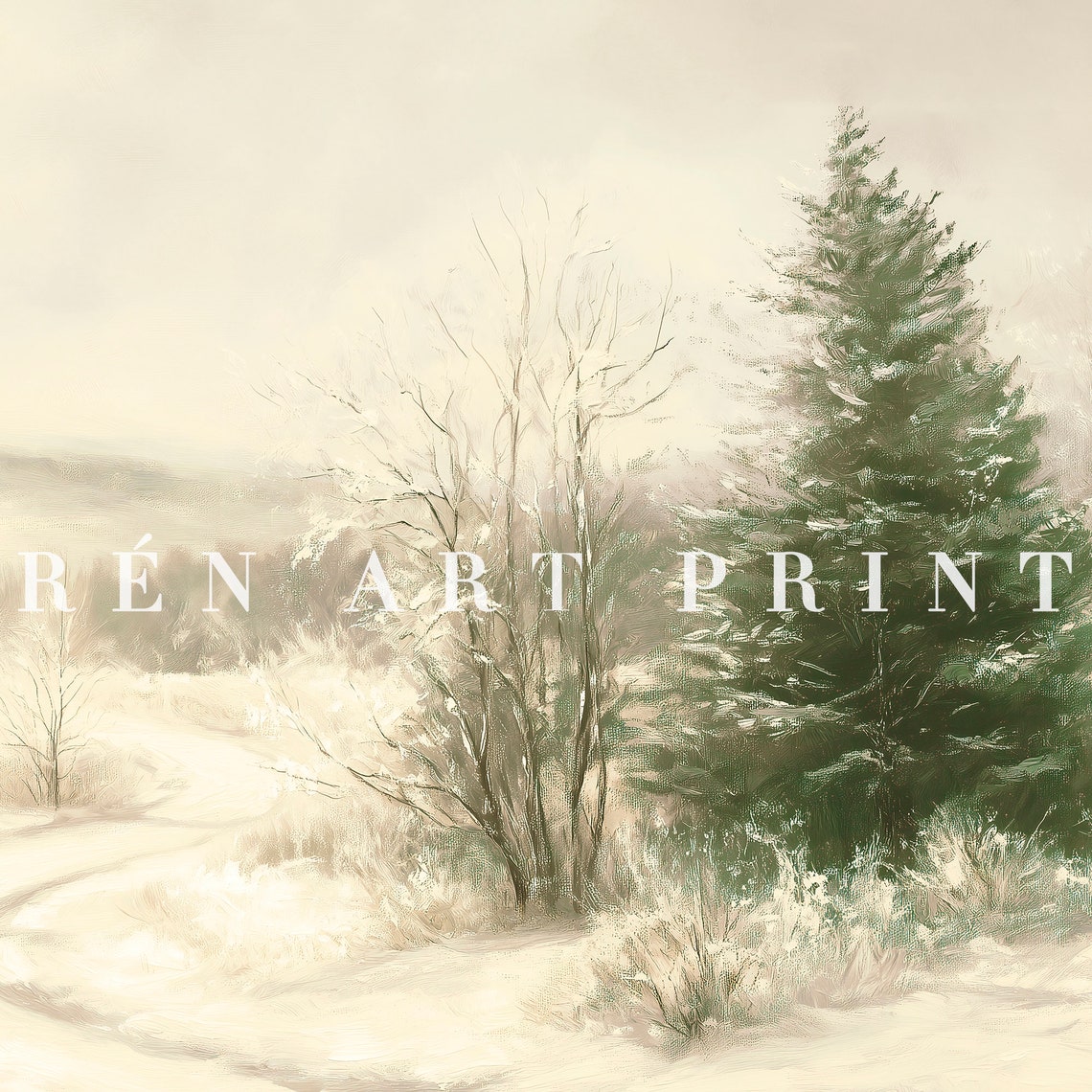 Snowy Forest Road Vintage Winter Pines Soft Neutral Landscape Poster - Image 3