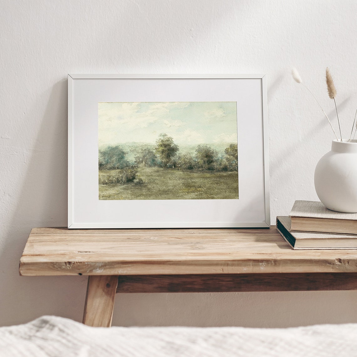 Soft Pastel Misty Green Spring Meadow Countryside Vintage Wall Art - Image 2